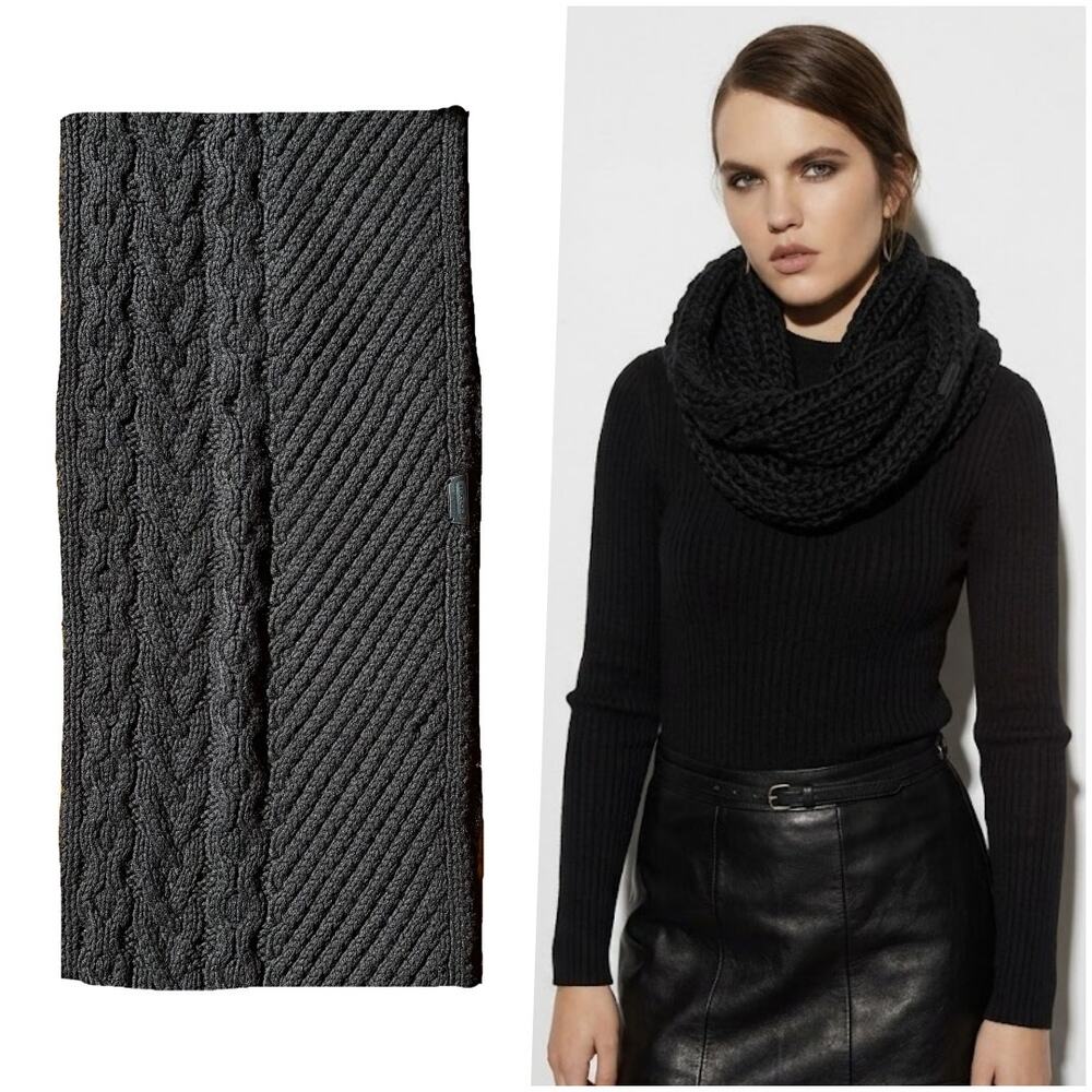 Coach Black Wool Cashmere Blend Knit Infinity Scarf